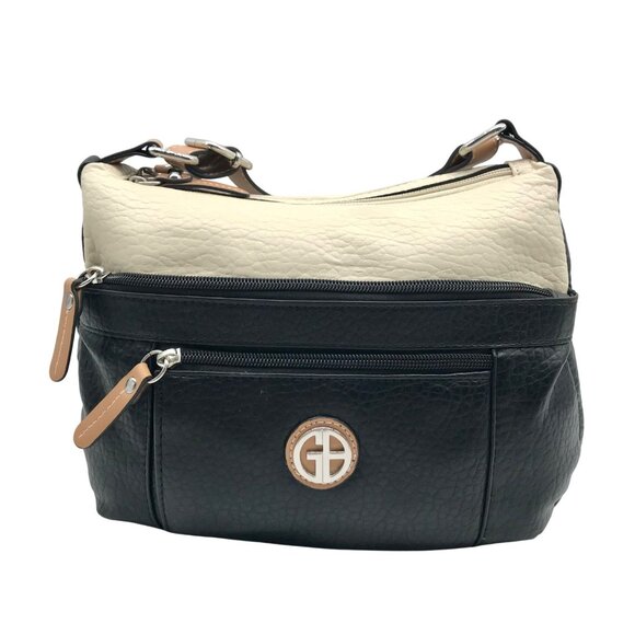 Giani Bernini Beige And Black Colorblock Pebbled Crossbody - Picture 1 of 10